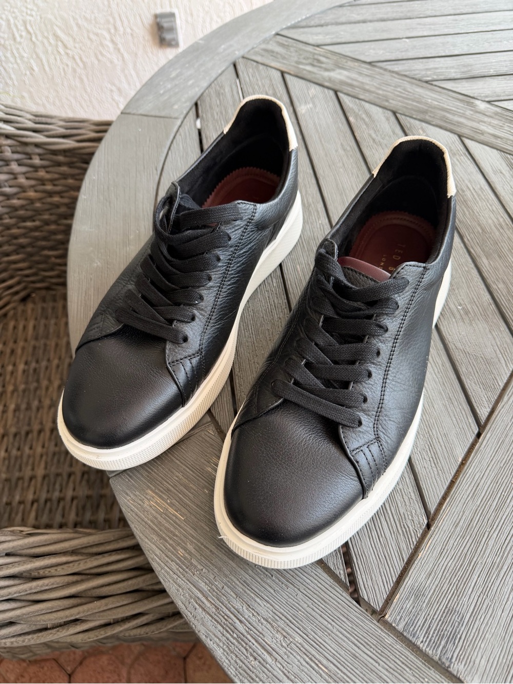 “MENS” Ted Baker  London Black Leather Sneakers with White Sole